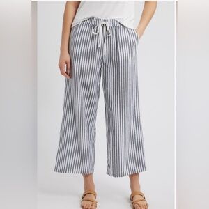 🩷Sale🩷Blue & White Nautical Striped Linen Blend Wide Leg Pant - Large - EUC